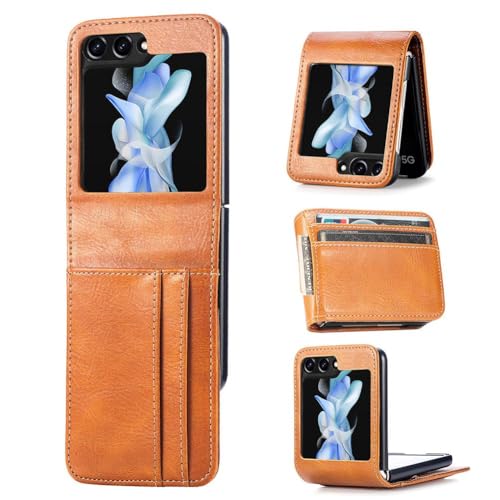 für Samsung Galaxy Z Flip 6 Phone Schutzhülle Karten Phone Fundas Cover Coque PU Slim Wallet Vollschutz Leder Braun von SHYKNYU