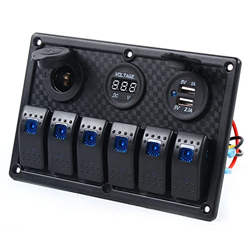 12V/24V LED Schalter Panel mit USB-Ladeanschluss 4.2A + Zigarettenanzünder + Voltmeter Display IP65 Wasserdichte für Auto Boot Schalter Schalttafel von SHZICMY