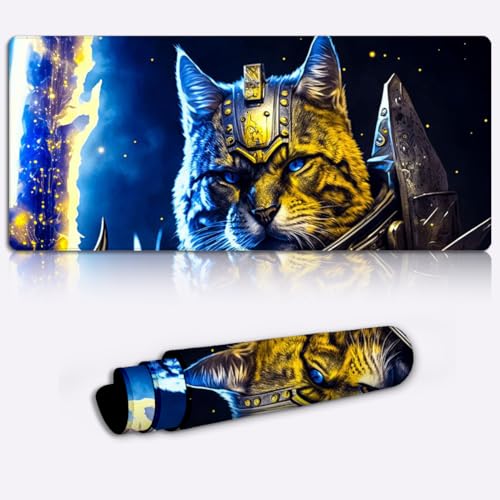 SIBREA Galaxy Defender Cat Großes Gaming-Mauspad, verlängertes Mauspad, rutschfeste Unterseite aus Naturkautschuk, es Tastaturpad, für Gamer, Büro und Zuhause. 15,7 x 35,4 Zoll von SIBREA