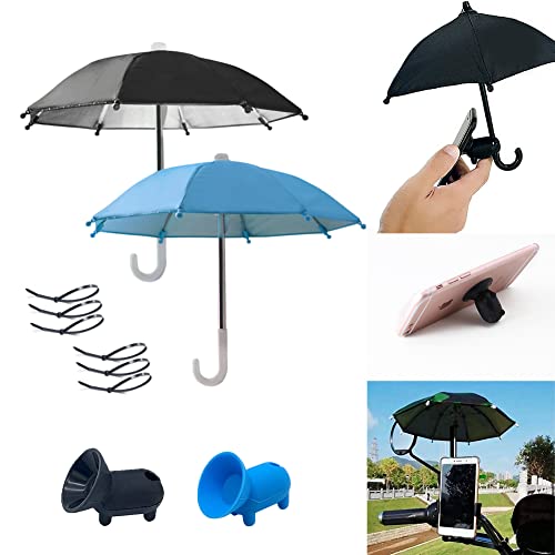 SIEBOLD 2 Stück Mini Handy Regenschirm mit Saugnapfständer,Puppenschirm,Sonnenschirm für Handy,Handy Sonnenschutz,Multifunktion Mini Regenschirm Deko für Outdoor Strand Garten von SIEBOLD