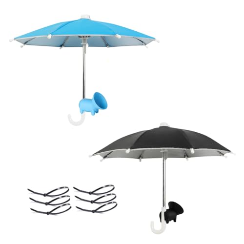 SIEBOLD 2 Stück Mini Handy Regenschirm mit Saugnapfständer,Puppenschirm,Sonnenschirm für Handy,Handy Sonnenschutz,Multifunktion Mini Regenschirm Deko für Outdoor Strand Garten von SIEBOLD