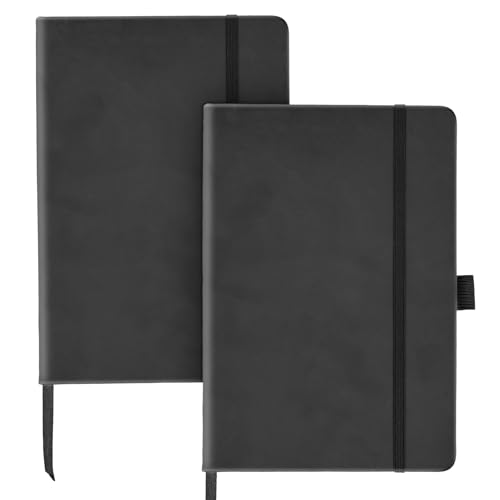 2Pcs Notizbuch A5, Notizbücher mit mit Stiften, Gummibandverschluss,80 Blatt 160 Seiten, Hardcover mit Soft-Touch-Pu-Cover, Schwarz Notizbuch für Schule, Büro,Reisen, Geschäft, 21 x 14 cm von SIMDAO