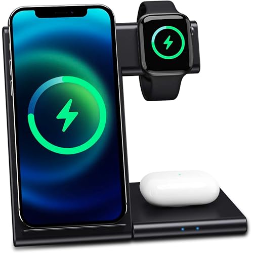 SIMPLETEK - 3-in-1 Wireless Ladestation | Kompatibel mit Apple und Samsung | Smartphone, Smartwatch, Kopfhörer (Generalüberholt) von SIMPLETEK