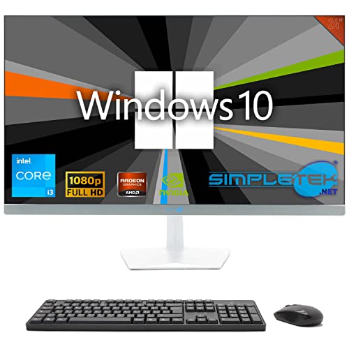 SIMPLETEK - All in One 24" FHD Computer | Core i3 | Windows 10 Pro | 8GB RAM | 120GB SSD | Dedizierte Grafikkarte GT710 1GB | Mit integrierter 5MP Webcam, Wifi 6 und BT 5.2 von SIMPLETEK