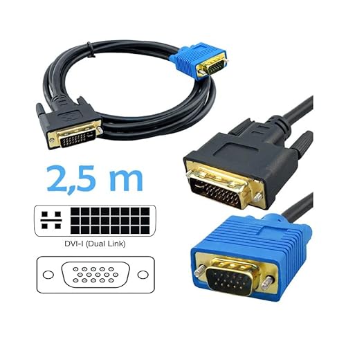 SIMPLETEK – Kabel Video DVI Dvi-I Dvi-D Stecker To VGA D-Sub Stecker Computer Bildschirm Schwarz Gold Vergoldet Für Grafikkarte/PC Desktop-Computer Desktop Tragbar Mac Profi Book (2.5) von SIMPLETEK