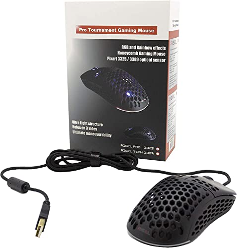 SIMPLETEK Maus Gaming 10000DPI Sensor Instant A825 LED RGB Rainbow 7 Buttons mit Kabel Schwarz Verdrahtet Wired Honeycomb von SIMPLETEK