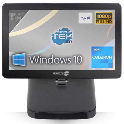 SIMPLETEK - POS All in One Gehäuse Touchscreen 15,6 Zoll FHD IPS mit Doppelbildschirm VFD Windows 10 | 16 GB RAM SSD 240 GB | Barcode 1D QR Magnetbänder von SIMPLETEK