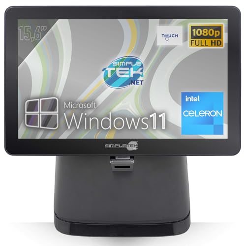 SIMPLETEK - POS All in One Gehäuse Touchscreen 15,6 Zoll FHD IPS mit Doppelbildschirm VFD Windows 11 | 8 GB RAM SSD 120 GB | Barcode 1D QR Magnetbänder von SIMPLETEK