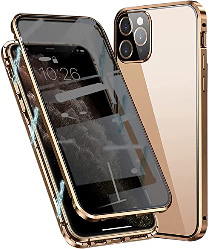 Anti-peep Magnetische Handyhülle für iPhon 13 Mini,360 Grad Magnetische Adsorption Metallrahmen Schutzhülle Anti-Spy Gehärtetem Glas Privacy Screen Schutz Case Anti-Spähen Flip Cover,Gold von SIMao