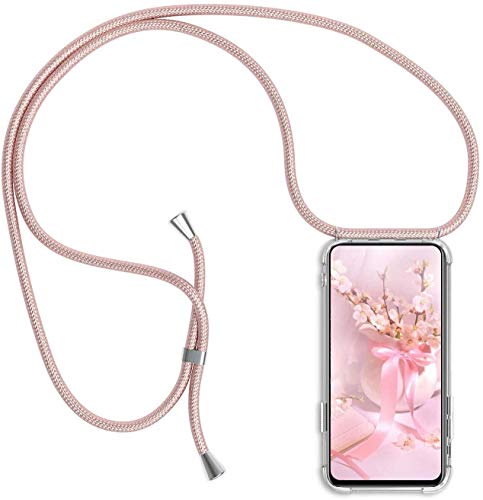 Handykette kompatibel mit Samsung Galaxy J5 2016 Hülle,Handyhülle Transparent Silikon Schutzhülle - Necklace Hülle mit Band Handy-Kette Fallschutzhülle Schnur Kette zum Umhängen Case,Roségold von SIMao