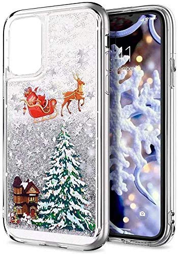 Weihnachten Handyhülle für iPhone 12 Pro Max Hülle mit Weihnachten Muster Glitzer Flüssigkeit Treibsand Transparent Silikon Case Rhinestone Cover Stoßfest TPU Bumper Silikon Schutzhülle,Elch Silber von SIMao