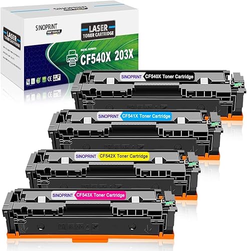 SINOPRINT 203X Kompatibel für HP 203X CF540X 203A CF540A für HP M281fdw Toner für HP Color Laserjet Pro MFP M281fdw M254dw M254nw M281fdn M280nw M281cdw M254dn (Schwarz Cyan Gelb Magenta, 4er-Pack) von SINOPRINT