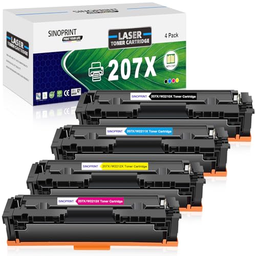 SINOPRINT 207X Tonerkartusche Kompatibel für HP 207X 207A Toner für hp Color Laserjet pro MFP m283fdw Toner M255dw M282nw M283fdn M255nw W2210X W2211X W2212X W2213X Schwarz Cyan Gelb Magenta-Mit Chip von SINOPRINT