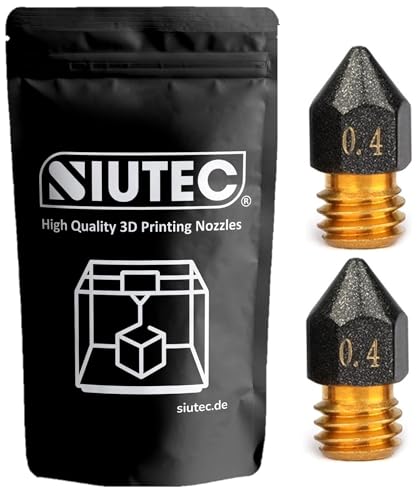 SIUTEC® Premium MK8 PTFE Messing Teflon/Brass Teflon, Düse/Nozzle, 0.4mm, 2er Pack, Kompatibel mit Ender, CR6, CR10S, X5SA, A8, für 1.75mm Filament von SIUTEC