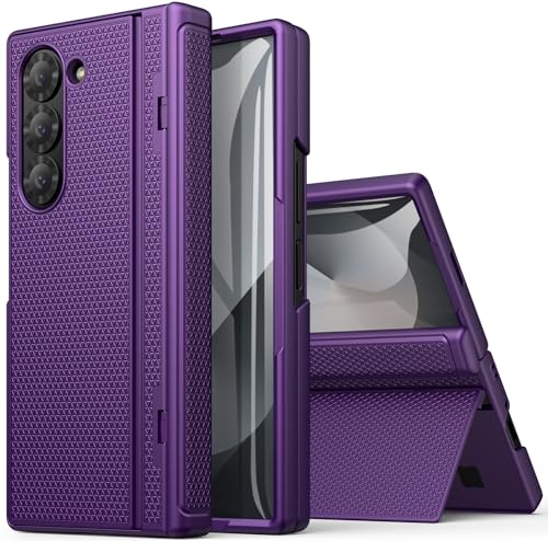 SIXBOX für Samsung Galaxy Z Fold 6 Handyhülle mit Versteckter Stand & Kratzfest Displayschutz & Scharnierschutz, Leichte Dünn Cover für Männer und Frauen, Handy hülle Samsung Z Fold 6, Dunkel Violett von SIXBOX