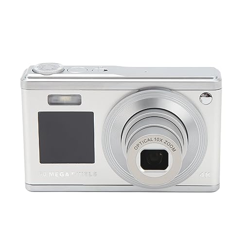 SIXRUN 4K Digitalkamera, FHD 60 MP Vlog Kamera, 2,88 Zoll IPS Bildschirm Kamera Fotokamera, Autofokus Fotoapparat Digitalkamera, für Erwachsene, Anfänger (Silver) von SIXRUN