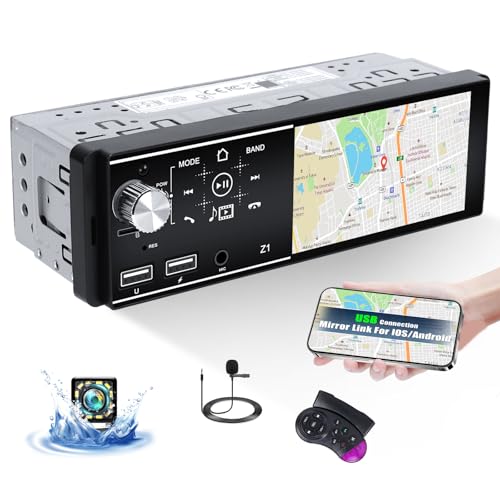 1 Din Android 13 Autoradio mit Carplay & Android Auto, MP5-Player, 6,86 Zoll HD-Touchscreen, Radio aus gehärtetem Glas mit Bluetooth, FM/RDS, EQ SWC, MirrorLink + Rückfahrkamera & Mic von SIXTOP