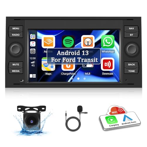 Apple Carplay Android 13 Autoradio für Ford Focus/C-Max/S-Max/Galaxy/Fusion/Transit Connect mit Android Auto, 7 Zoll Touchscreen Radio mit Mirrorlink BT WiFi GPS FM/RDS EQ SWC+Rückfahrkamera & Mic von SIXTOP