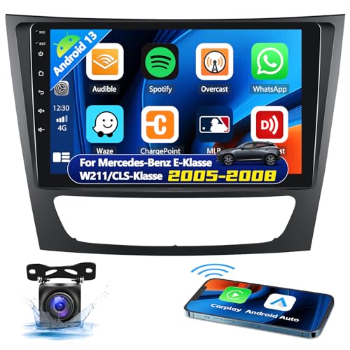 Autoradio Android 13 für Mercedes Benz E Class CLS Class W211 W219 2002-2010, 9 Zoll Touchscreen mit Carplay Android Auto, GPS Lenkradfernbedienung, HiFi RDS/FM WiFi BT und USB + Rückfahrkamera von SIXTOP