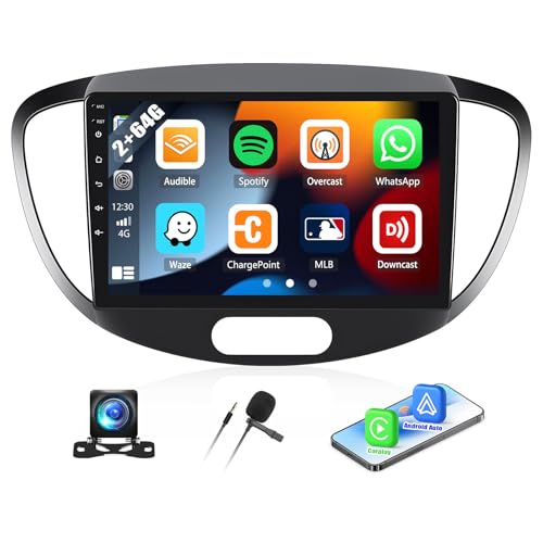 SIXTOP[2G+64G] Android 13 Autoradio für Hyundai i10 (2007-2013) mit Carplay Android Auto,9“ Touchscreen Radio mit Bluetooth GPS WiFi FM/RDS Mirror Link+AHD&Mic Rückfahrkamera von SIXTOP