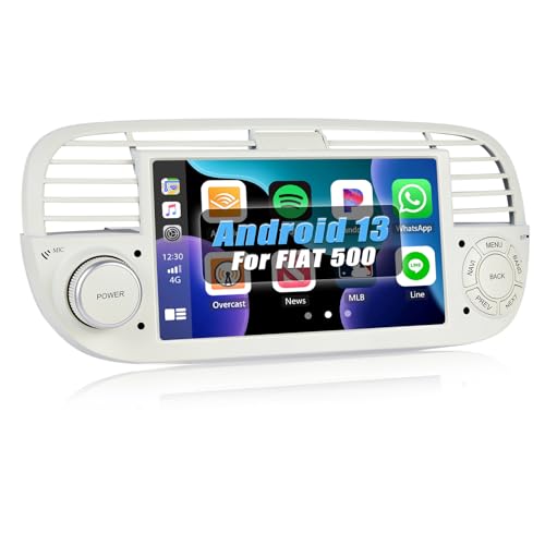 [1+32GB] SIXWIN Android 13 CarPlay Android Auto Mirrorlink Autoradio für FIAT 500 2007-2015,7 Zoll HD Touchscreen mit GPS/Bluetooth/WiFi/HiFi/FM/RDS(weiß) von SIXWIN