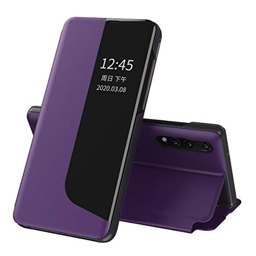 SIYOPINPFY Handyhülle für Huawei P20 hülle, Etui für Frauen Männer Smart View Wallet Windows Case + PU Leder Ständer Klapphülle Stoßfest Schutzhülle für Huawei P20 Lila QHC von SIYOPINPFY