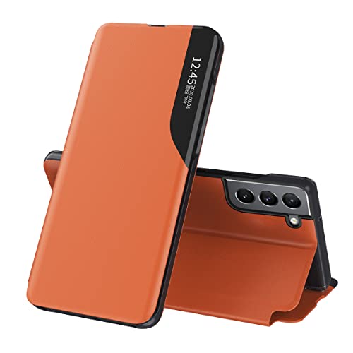 SIYOPINPFY Handyhülle für Samsung Galaxy S22+ Plus hülle, Etui für Frauen Männer Smart View Wallet Case + PU Leder Ständer Klapphülle Stoßfest Schutzhülle für Samsung Galaxy S22+ Plus Orange QHC von SIYOPINPFY