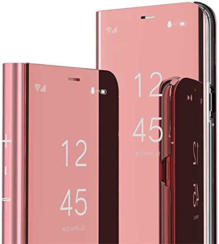 SIYOPINPFY Handyhülle für Xiaomi Redmi Note 14 5G Hülle mit Clear View, Makeup Spiegel Flip Klappbar Ständer Handyhülle Dünn Stoßfeste Ganzkörper Schutzhülle für Redmi Note 14 5G, Mirror Roségold von SIYOPINPFY