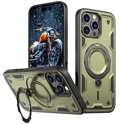 SIYOPINPFY Handyhülle für iPhone 16 Pro Hülle mit Kabelloses Laden Kompatibel, 360° Metall Ring Halter Ständer Stoßfest Bumper Silikon Schutzhülle für iPhone 16 Pro Grün TH von SIYOPINPFY