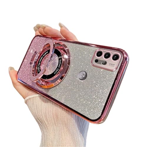 SIYOPINPFY Hülle für Motorola Moto G30 / Moto G10 Hülle mit Ständer Ring Halter, Glitter Funkelnder Diamant Schutzhülle Silikon Dünn Stoßfest Kameraschutz Handyhülle für Moto G30 / Moto G10, DS Rosa von SIYOPINPFY