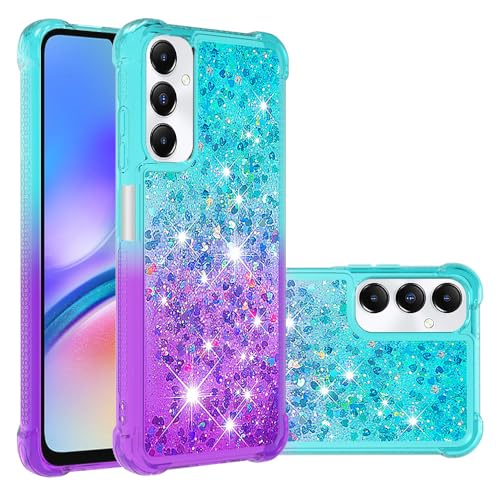 SIYOPINPFY Hülle für Samsung Galaxy A05S, Klar Silikon Stoßfest Handyhülle Transparent Pailletten Quicksand Flüssigkeit Hülle Glitzer Treibsand Schutzhülle für Samsung Galaxy A05S, Grün Violett von SIYOPINPFY