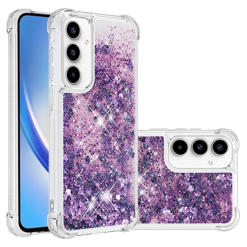 SIYOPINPFY Hülle für Samsung Galaxy A55 5G Hülle mit Stoßfest, für Frauen Quicksand Glitzer Flüssigkeit HandyHülle Transparent Silikon Treibsand Schutzhülle für Samsung Galaxy A55 5G Liebe Violett YB von SIYOPINPFY