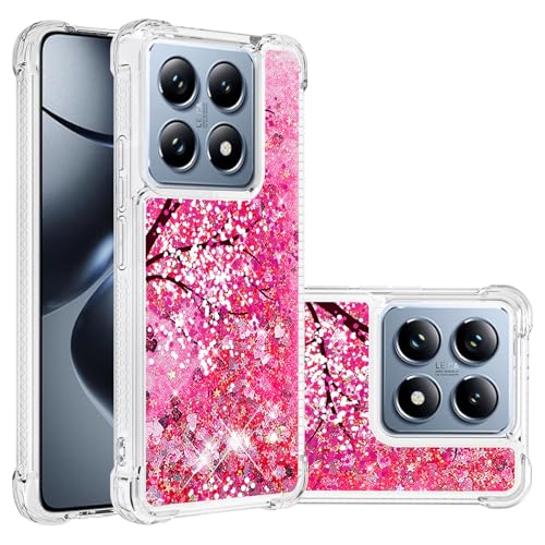 SIYOPINPFY Hülle für Xiaomi 14T / Xiaomi 14T Pro Hülle mit Stoßfest, für Frauen Quicksand Glitzer Flüssigkeit HandyHülle Transparent Silikon Treibsand Schutzhülle für Xiaomi 14T Rose Blume YB von SIYOPINPFY