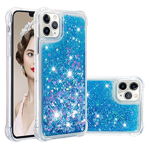 SIYOPINPFY Hülle für iPhone 11 Pro Hülle mit Stoßfest Schutzecken, für Frauen Quicksand Glitzer Flüssigkeit HandyHülle Transparent Silikon Treibsand Schutzhülle für iPhone 11 Pro Liebe Blau YB von SIYOPINPFY