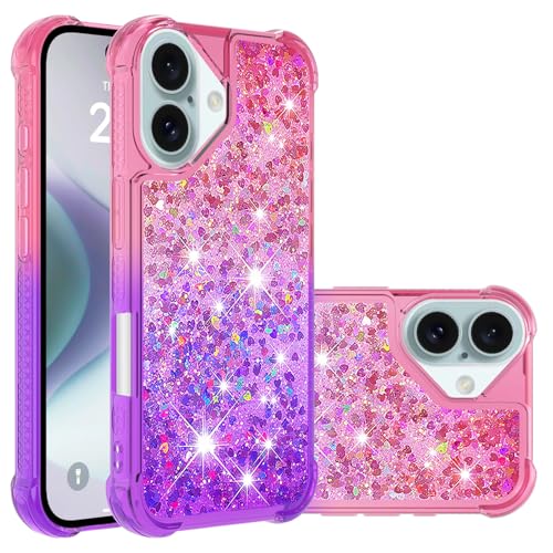 SIYOPINPFY Hülle für iPhone 16 Plus 6.7 Zoll, Klar Silikon Stoßfest Handyhülle Transparent Pailletten Quicksand Flüssigkeit Hülle Glitzer Treibsand Schutzhülle für iPhone 16 Plus Rosa lila von SIYOPINPFY