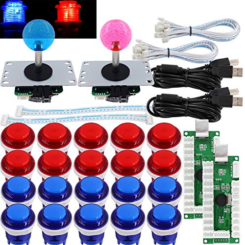 SJ@JX Arcade 2 Player Game Controller Stick DIY Kit LED Buttons MX Microswitch 8 Way Joystick USB Encoder Cable for PC MAME Raspberry Pi Red Blue von SJ@JX