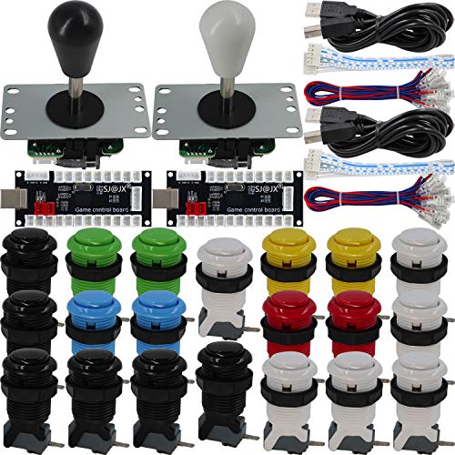 SJ@JX Arcade Game 2 Player Controller DIY Kit Microswitch Button 4&8 Way Joystick Zero Delay USB Encoder Fighting Stick Handles Console for PC MAME Raspberry Pi Retropie von SJ@JX