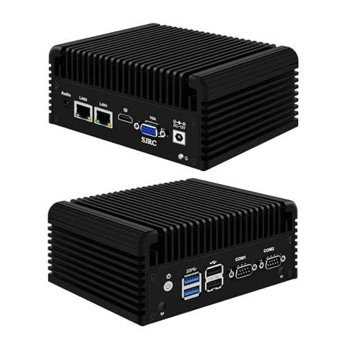 SJRC Low Power Mini PC Celeron N2840, Fanless Industrial Computer with Dual COM RS232, 2 x RJ45 Gigabit LAN Micro Desktop Computer with 8GB RAM 512GB SSD, HD, VGA, WiFi5/BT4.2 von SJRC