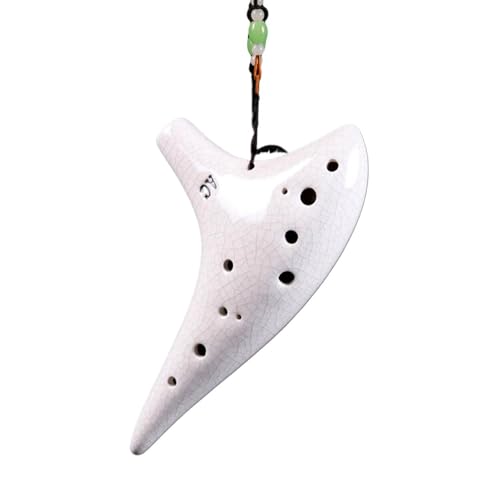 SJTYFC 12 Löcher Keramische Flöte Ocarina-Instrument Alt C Anfänger Unterricht Keramische Flöte Für Erwachsene Enthält Liederbuch, Halsgurt, Tragetasche(Weiß) von SJTYFC