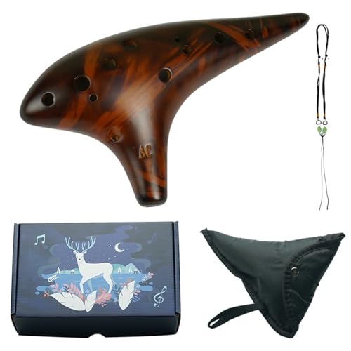 SJTYFC Profi Ocarina 12 Löcher Alt C Instrument Musiquee Begasung Keramische Flöte Für Schüler Anfänger Erwachsene Mit Schutztasche Und Halsgurt(A) von SJTYFC