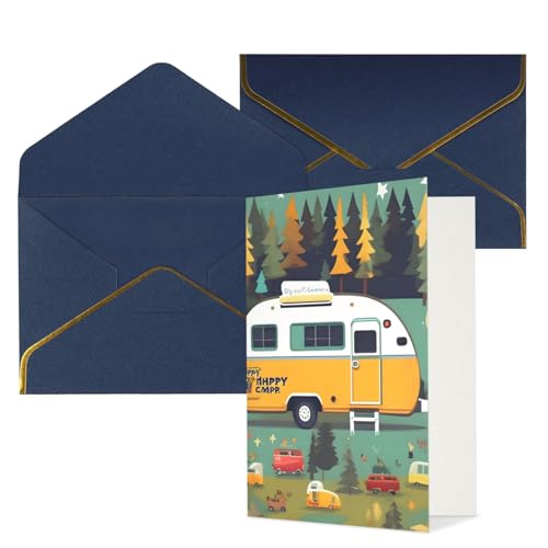 SKKNT Grußkarten mit Aufschrift "Happy Bus Campervan", vielseitig einsetzbar, blanko, mit Umschlägen, 11,4 x 15,2 cm von SKKNT