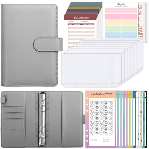 SKYDUE Budget Planner Deutsch, Sparchallenge Budgetplaner, Sparbuch Für Geld Finanzplaner, Haushaltsbuch Mit Geldfächer,Cash Stuffing Challenge Binder, Sparbuch Umschlagmethode(Grau) von SKYDUE