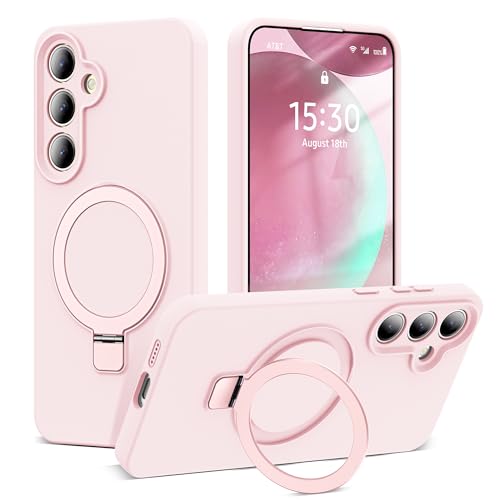 SKYLMW Kompatibel mit Samsung Galaxy S24 Ultra Hülle mit Magnetischem Unsichtbarem Ringständer, Kompatibel mit Mag-Safe, Militärischer Fallschutz Silikon S24 Ultra Handyhülle für Damen Herren, Rosa von SKYLMW