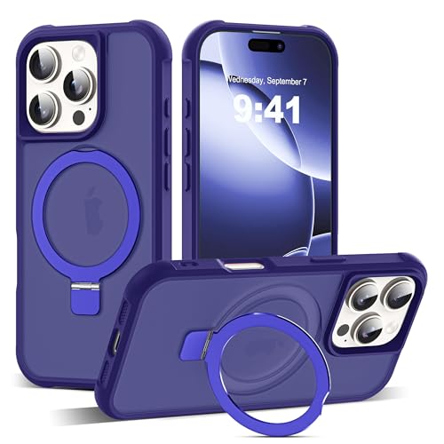 SKYLMW Kompatibel mit iPhone 16 Pro Hülle mit unsichtbarem magnetischem O-Ring-Ständer, militärische Qualität, durchscheinende Schutzhülle für iPhone 16 Pro 16 cm (6,3 Zoll), kompatibel mit Mag-Safe, von SKYLMW