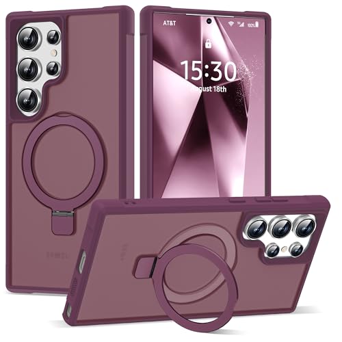 SKYLMW Schutzhülle für Samsung Galaxy S24 Ultra mit magnetischem Ringständer, durchscheinende Handyhülle für S24 Ultra 17,3 cm (6,8 Zoll), kompatibel mit Mag-Safe, tolles Griffgefühl, Weinrot von SKYLMW