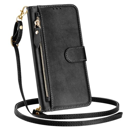 SLLMYYX Crossbody-Schutzhülle kompatibel mit TCL 50 XL, Reißverschluss, PU-Leder, Handyhülle mit Kartenhalter, Flip-Cover (Schwarz) von SLLMYYX