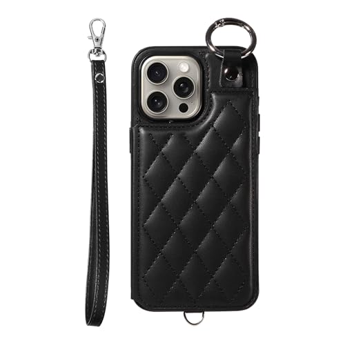 SLLMYYX Kompatibel mit iPhone 15 Pro Max 6,7 Zoll (17 cm), Brieftaschen-Schutzhülle mit Kartenhalter, Klapp-Leder-Ständer, Ringschnalle, Handgelenkschlaufe, Schutzhülle für Mädchen und Frauen von SLLMYYX