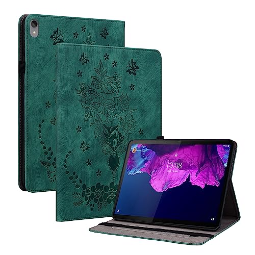 SLLMYYX Schutzhülle für Lenovo Tab P11 Plus, Rose Schmetterling Blumen PU Leder Verstellbarer Ständer Slim Folio Tablet Cover für Lenovo Tab P11 11.0 Zoll 2020 (TB-J606F/J606X) (Grün) von SLLMYYX