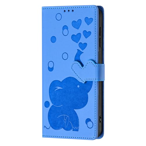 SLLMYYX Wallet Case Kompatibel mit Samsung Galaxy S24 FE, Love Elephant Pattern Leder Handyhülle mit Kartenhalter, Flip Cover (Blau) von SLLMYYX