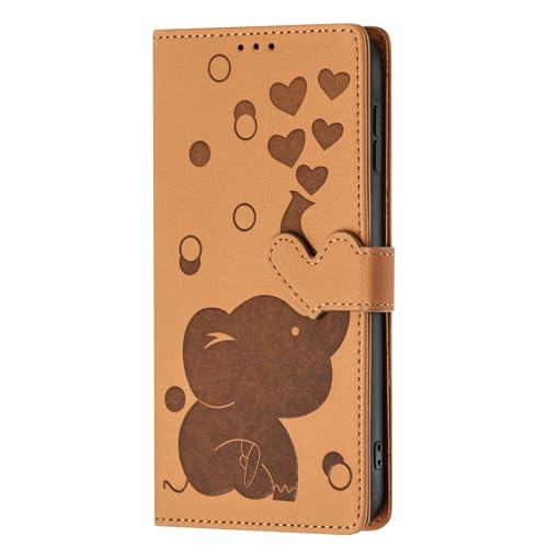 SLLMYYX Wallet Case Kompatibel mit iPhone 12 Pro, Love Elephant Pattern Leder Handyhülle mit Kartenhalter, Klapphülle (Gelb) von SLLMYYX